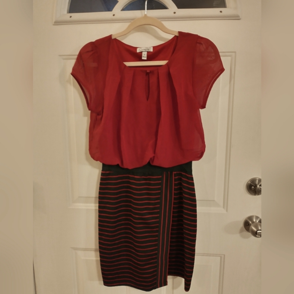 Speechless Deep Red and Black Striped Dress. Size Small